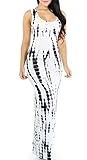 Roswear Tie Dye Print Cut Out Scoop Neck Sleeveless Long Party Maxi Dress