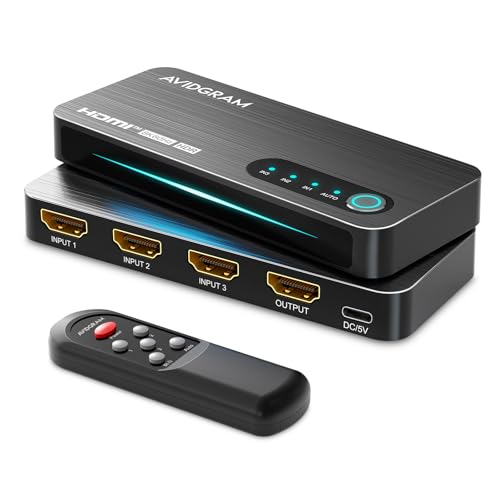 HDMI 2.1 Switch 3x1, AVIDGRAM 8K HDMI Switch 3 in 1 out with IR Remote Control Swicther 4K 120Hz Auto Support 8K 48Gbps for Xbox Series X PS4 Pro PS5 UHD TV Monitor Projector
