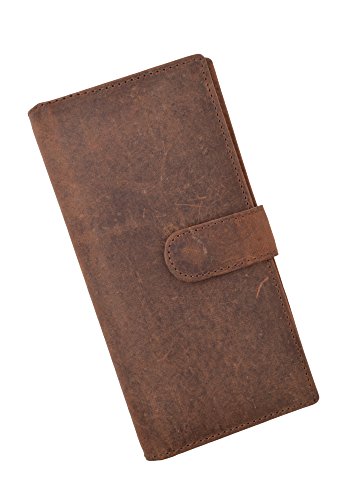 Vintage Genuine Leather RFID Blocking Simple Checkbook Cover with Snap Closure