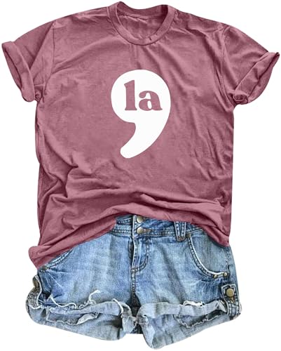 COMMA SHIRT WOMEN RETRO AMERICA T-SHIRT CASUAL SHORT SLEEVE TOPS PINK