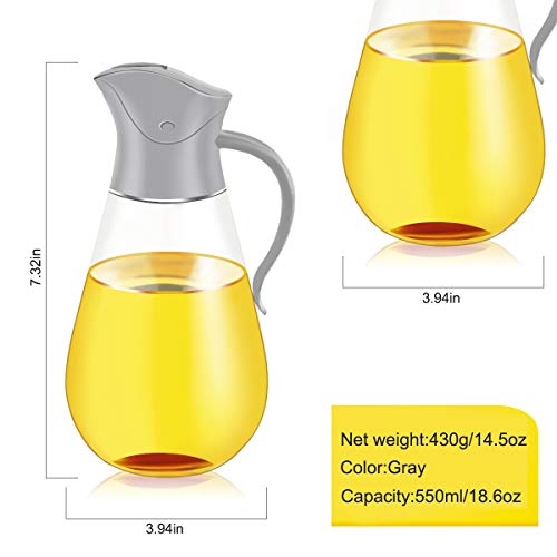 Oil Dispenser Bottle,Cooking Container Bottle 20.5 oz Glass Olive Oil Dispenser Non-Drip Kitchen Vinegar Barbecue Marinade Dispenser Bottle With Scale and Non-Slip Handle for Kitchen(Grey)