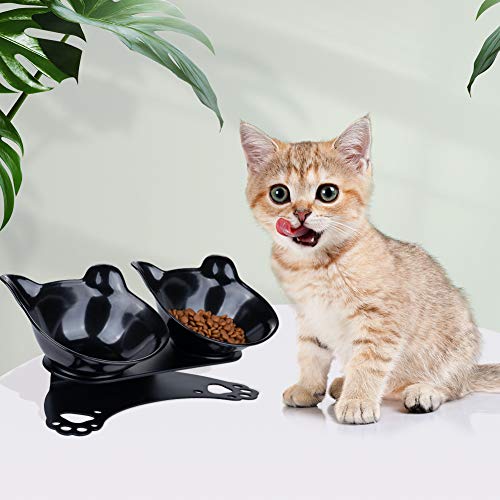 Pantula Anti Vomiting Cat Bowls, Elevated Plastic Cat Food Bowl, Tilted
