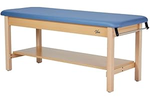 Vivacomfort Aristo H-Brace Wooden Flat Treatment Table with Shelf, 500 lbs Weight Capacity, Blue