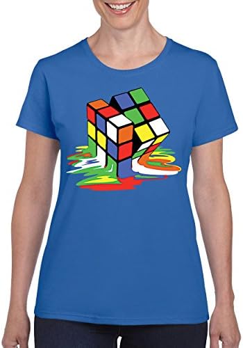 Good Shoppers Rubik's Cube Melting The Big Bang Theory T-shirt for Women Round Neck Tee Shirt(Blue,Medium)