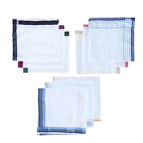 Assorted Pack of Mens White Color Border Cotton Handkerchiefs - Thumbnail 3