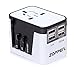 Zoppen International Travel Adapter 4 USB Charging Port Smart Wall Charger, All-in-one Universal Plug (US/JP UK EU AU/CN) w/ Worldwide Outlets & AC Socket - Surge Protector, Black / White