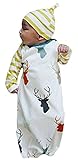 Newborn Baby Coming Home Outfit Stripe Long Sleeve Deer Print Gown Sleepwear+Hat size 0-6 Months/60 (White)