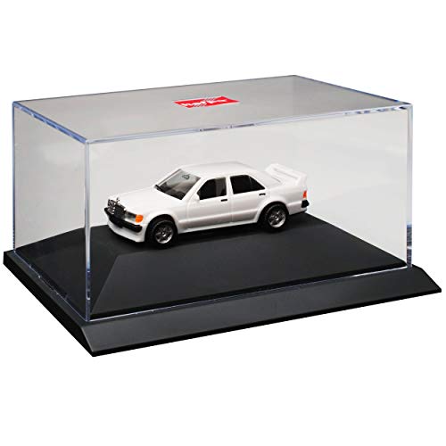 Mercedes-B C-Klasse 190E W201 2.5 Weiss 1982-1993 mit Sockel und Vitrine H0 1/87 Herpa Modell Auto mit individiuellem Wunschkennzeichen – Bild 3