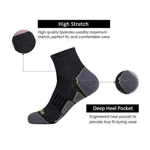 JOYNÉE Men's 6 Pack Athletic Performance Cushion Ankle Running Quarter Socks,Grey 1,Sock Size:10-13