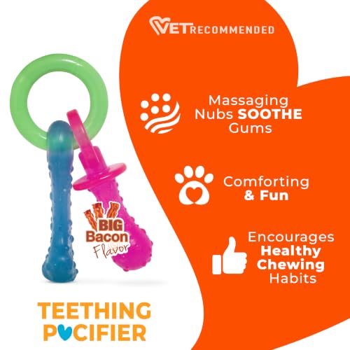 Nylabone Puppy Pacifier Chew Toy, Teething Toys for Puppies, Bacon Flavor, Small - Up to 25 lbs, 1 Count