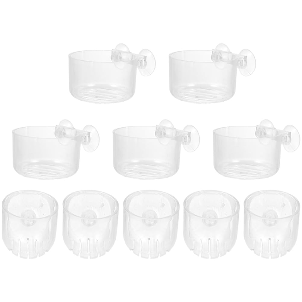 Angoily 10Pcs Acrylic Aquatic Plant Cups with Suction Cups, Round and Oval Shapes for Fish Tank Decoration and Aquascaping