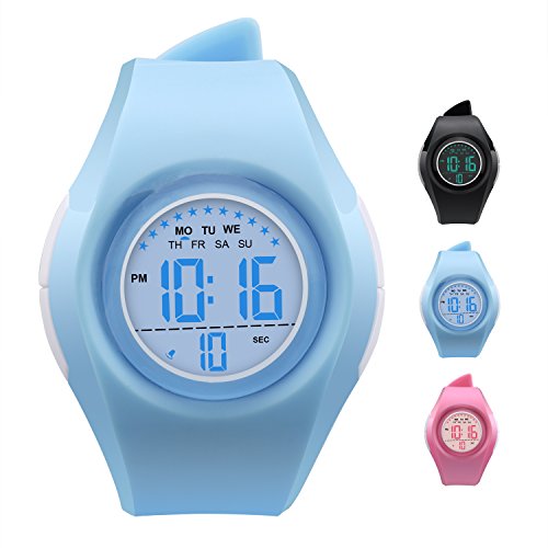 Kids Watch Waterproof Children Electronic Watch - Lighting Watch 50M Waterproof for Outdoor Sports,LED Digital Stopwatch with Chronograph, Alarm,Time Window Child Wrist Watch for Boys, Girls (Blue)