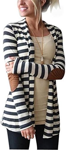 Women Cardigans, Kimloog Casual Long Sleeve Open Front Striped Elbow Patch Coat Jacket Outwear (L, White)