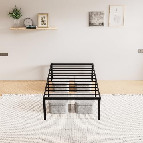 SAOFILY Base Cama Individual, Hierro Metálico, 45 cm de Alto con Espacio de Guardado Debajo para Sus Estructuras, Fácil de Montar y Gran Capacidad de Carga (100x190 CM / 39.37x74.8 Pulgadas)