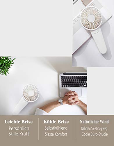 Reente USB Ventilator, Double Blades und Double motor lüfter mit 4 modus, Mini USB Leise Ventilator mit 2000mAh Akku, Tragbarer USB-Lüfter für Zuhause, Büro und Raum