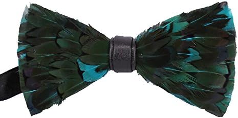 Men's Bowtie Pure Natural Feathers Leather Handmade Wedding Bow tie Pre Tied Adjustable Party Creative Bow Ties