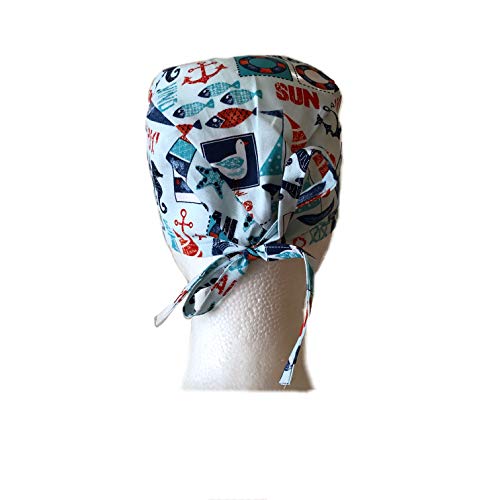 Unisex Mens Tie Back Scrub Cap Surgical Cap Nautical