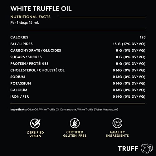 TRUFF WHITE TRUFFLE OIL – WHITE TRUFFLE INFUSED OLIVE OIL – GOURMET DRESSING, SEASONING, MARINADE, OR DRIZZLE, NON-GMO, GLUTEN-FREE, 6 FL.OZ