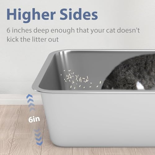 Stainless Steel Cat Litter Box - Large Litter Box for Big Cats - Easy to Clean, Never Absorbs Odor, Stains, or Rusts - Silver (17.7" L x 13.5" W x 6" H)