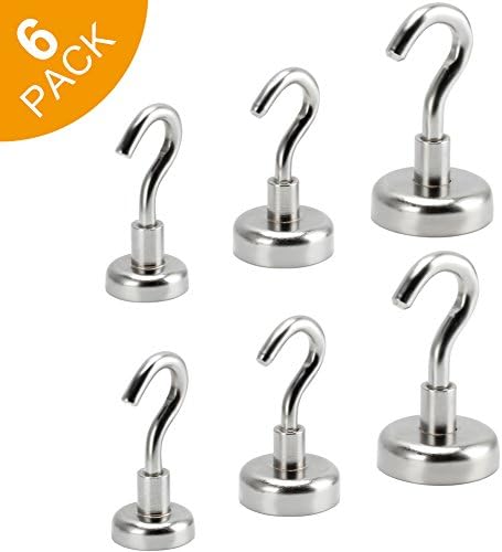 KYG Magnetic Hooks, Diameter 16/20/25mm, 8/15/40LB Powerful Neodymium Heavy Duty Magnetic Hooks, Multipurpose Indoor/ Outdoor Magnet Hooks (six packs, three sizes)