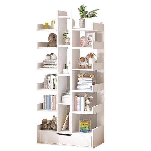 Floor Standing Tree-Shaped Bookcase for Small Space, Free Standing Open Book Shelves 18 Tier Display Storage Shelves Bookshelves, Sundries Organizer for Bedroom, Living Room,Kitchen, Office.