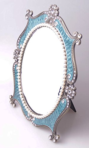 9.6" Two-Colored Mirror Metal Princess Queen Vintage Blue and Silver Mirror Metal Retro