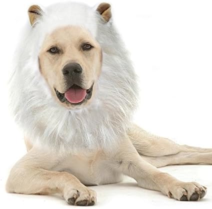 HWAYO Dog Lion Mane, Funny Dog Lion Wig for Medium to Large Sized Dogs, Lion Mane for Pet Festival Party Fancy Hair Dog Clothes Costume, White
