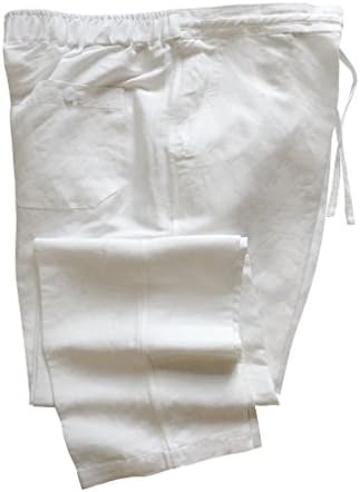 Wai Side Mens Linen Rayon Drawstring Pants WHITE 2X