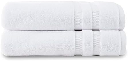 Supreme Turkish Luxury Hotel & Spa Bath Towel 100% Genuine Turkish Combed Cotton, Generously Sized, 30" x 58", Set of 2, White