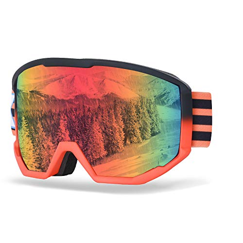 XR Ski Snowboard Goggles Anti-Fog UV Protection HD Cylinder Lens Over Glasses Non-Slip Strip Snow Goggles for Men&Women (Red) - Thumbnail 7