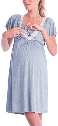 YOUBENGA Women's V Neck Lace Breastfeeding Nursing Maternity Dress Sleepwear