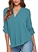 Dokotoo Womens Casual Chiffon Ladies V-Neck Cuffed Sleeve Blouse Shirts Blue,Water Blue,(US18-20)XXL