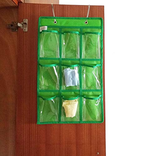 ANIZER Over Door Hanging Closet Underwear Sock Storage Cell Phone Jewelry Organizer Clear Pockets (Green, 9 Pockets)