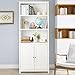 Tangkula Bookcase with Doors, 3 Tier Open Book Shelving, Freestanding Wooden Display Bookcase with Double Doors, Ideal for Home Office Living Room, Library with Doors, White Finish (White)