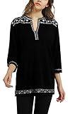 Women's 3/4 Sleeve Boho Shirts Embroidered Peasant Top