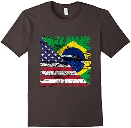 Mens American With Brazilian Roots - USA Brazil Flag T-Shirt XL Asphalt