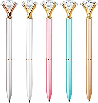 Big Crystal Diamond Pen 5pcs Metal Ballpoint Pen Rose Gold Pen Diamond Pendant with Crystal Case Packing for Women, Black Ink (5pcs-2)