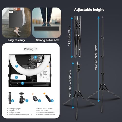 18 Inch Ring Light Kit, 55W6700k Dimmable LED Light, Tripod Stand, Remote Controller,Box,CRI95,Black