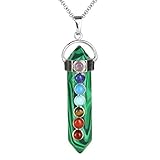 BEADNOVA 7 Chakra Synthetic Malachite Gemstone Necklace Hexagonal Healing Pendant Necklace Stainless Steel Chain 18