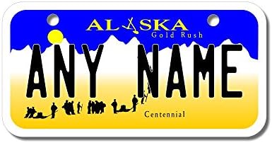 Teamlogo Personalized Alaska License Plate - Sizes for Kid's Bikes, Cars, Trucks, Cart, Key Rings Version 1