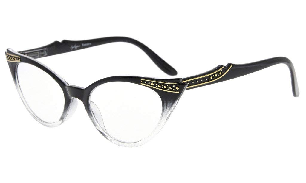 Eyekepper Cateyes Womens Reading Glasses (Black-Transparent, +2.00)