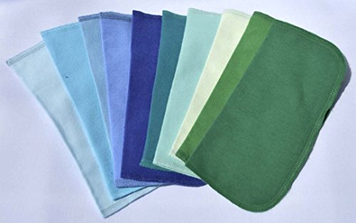 2 Ply Color Flannel Washable Blues and Greens Napkins8x8 inches 10 Pack - Little Wipes (R) Flannel