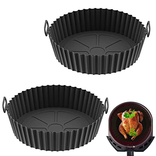 Air Fryer Silicone Pot, 2 Pack Reusable Silicone Air Fryer Liners, Air Fryer Accessories, Kitchen Accessories Replacement for Disposable Parchment Paper Liner, Compatible with Ninja, Tower, COSORI
