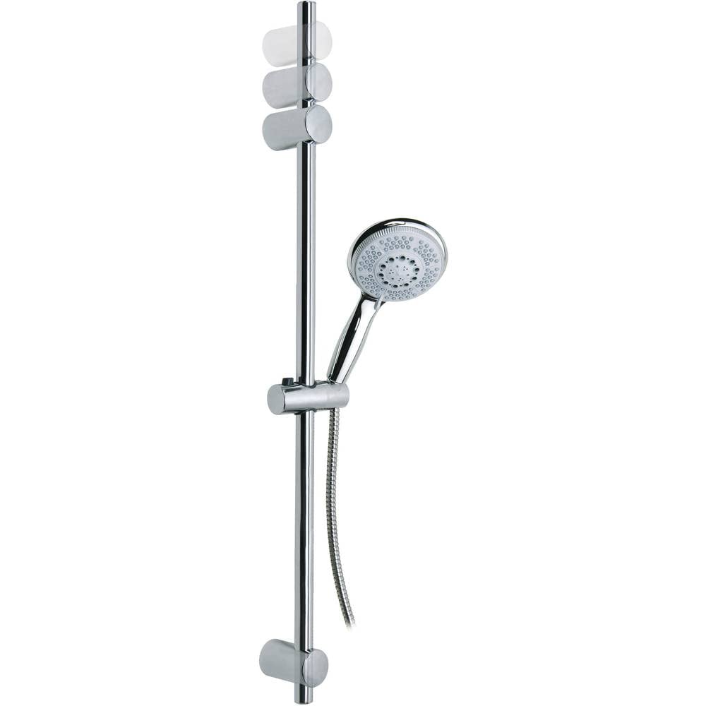 tesa UK Spaa shower set, slide bar with head, chromed metal & plastic parts, self-adhesive, adhesive mounting technology, Clear, 90 cm
