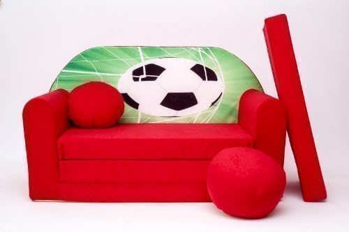 Pro Cosmo D3 Kids Sofa Bed Futon with Pouffe/Footstool/Pillow, Fabric, Red, 168 x 98 x 60 cm, cotton