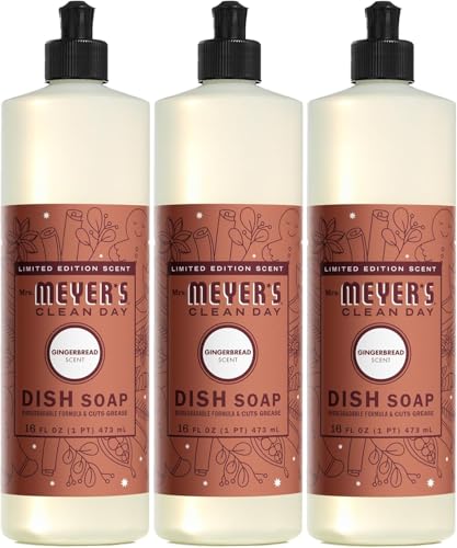 Mrs. MEYER'S CLEAN DAY Liquid Dish Soap, Limited Edition Gingerbread Scent, 16 Ounce Bottle (Pack of 3)