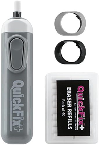 QuickFix+ Professional Series Cordless Electric Eraser, Set Includes 40 Eraser Refills, Battery Operated - Gray…