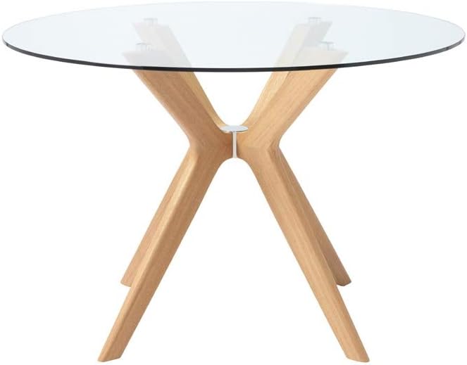 Portimao 120 Cm Long Round Clear Tempered Glass Top Dining Table Oak Ash Veneer Finish Wooden Legs Seats Up To 4 Person Modern Kitchen Dining Room Furniture Amazon Co Uk Kitchen Home