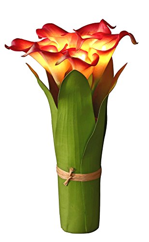 Homeseasons LED Lighted Artificial Flower Calla Lily Arrangement-Battery Operated 7 Heads Calla Lily Light with Green Leaves