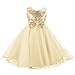 Acecharming Little Girls' Sequin Flower Tulle Tutu Dress, Sleeveless Bowknot Wedding Party Ball Gown(Updated Version), Golden, 5-6 Years